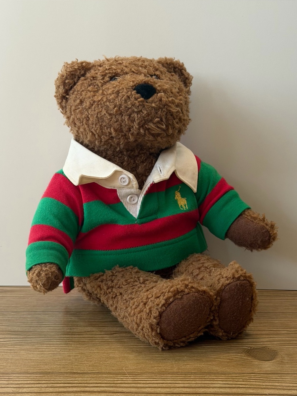 Ralph Lauren 2005 Teddy Bear Plush Red Green Striped Rugby Shirt 14” Long